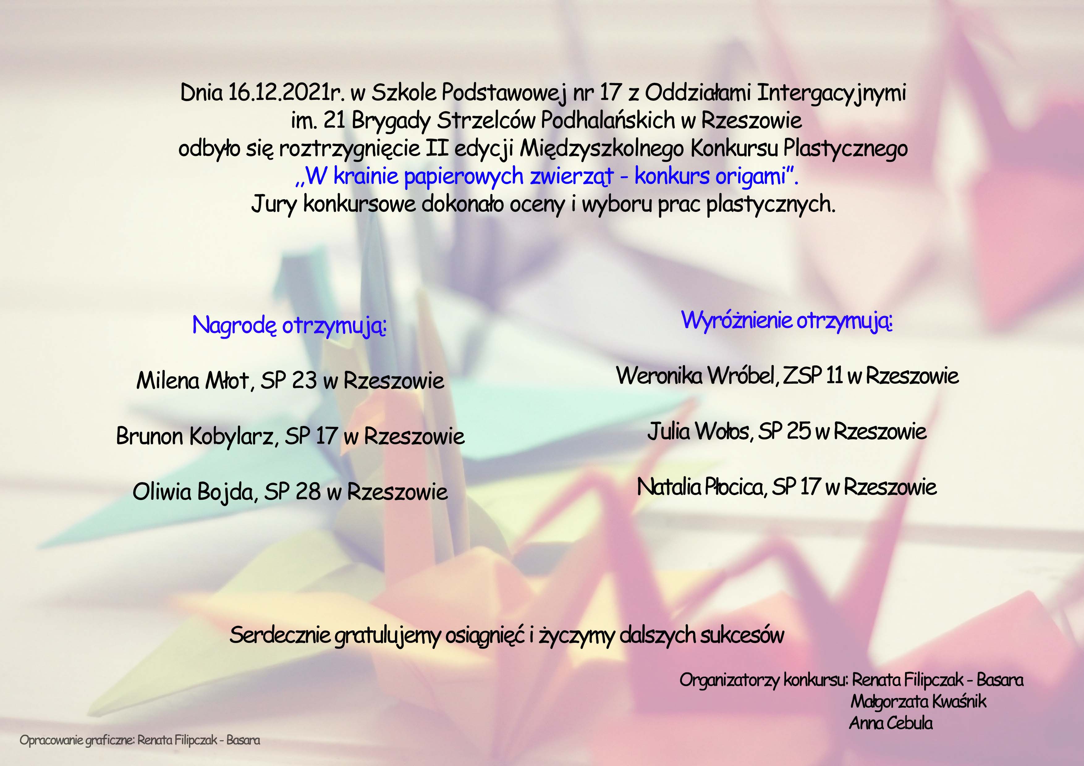roztrzygnięcie konkursu ORIGAMI 2021